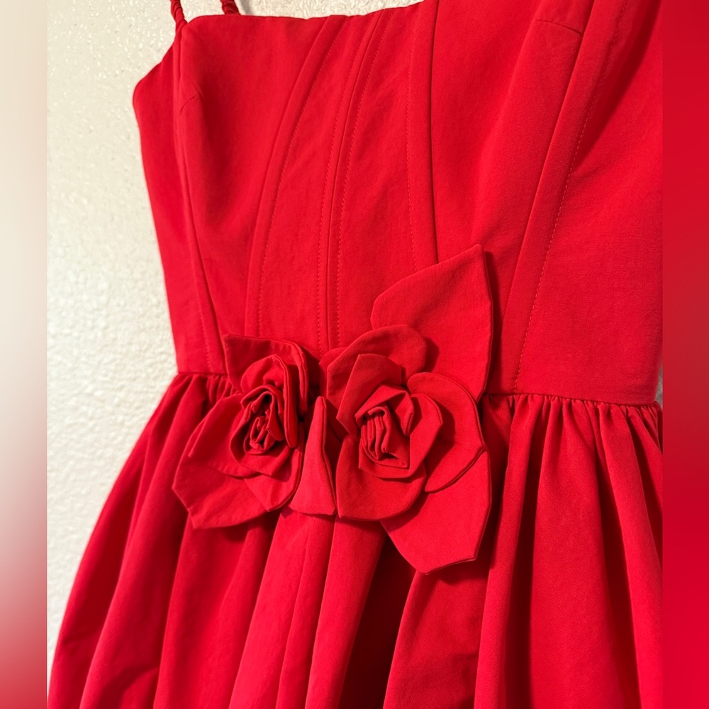 NWOT AKNVAS Anais Red Bubble Mini Dress Floral Birthday Party Holiday Dress 2 - Picture 3 of 7